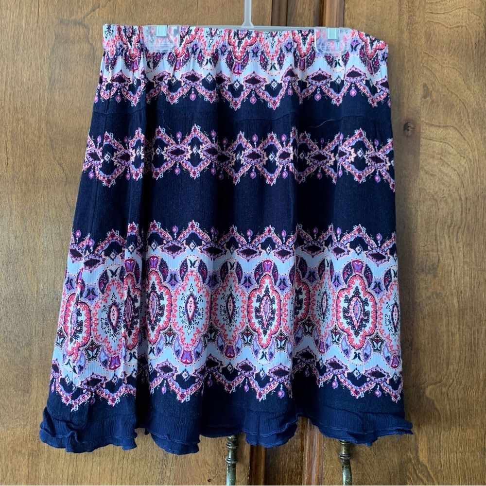 Women’s Navy Blue Printed Elastic-Waist Skirt